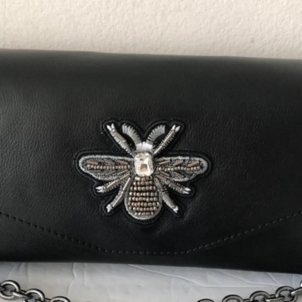 House of Harlow 1960 Gen Leather Crossbody Handbag Black Italy Bee Accent